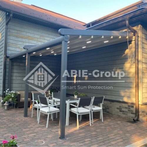 Фотографии выполненных работ компании «ABIE-GROUP» алюминиевой односкатной перголы. пос.Барвиха, Московской обл.